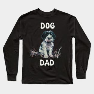 Adorable black and white puppy dog with the phrase Dog Dad Long Sleeve T-Shirt